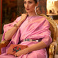 Rajwada Pink Woven Design Silk Blend Saree With Unstitched Blouse For Women