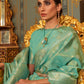 Rajwada Sea Green Woven Design Silk Blend Saree With Unstitched Blouse For Women