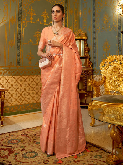 Rajwada Orange Woven Design Silk Blend Saree With Unstitched Blouse For Women