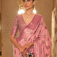 Rajwada Pink Woven Design Silk Blend Saree With Unstitched Blouse For Women