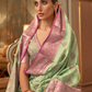 Rajwada Light Green Woven Design Silk Blend Saree With Unstitched Blouse For Women