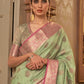 Rajwada Light Green Woven Design Silk Blend Saree With Unstitched Blouse For Women