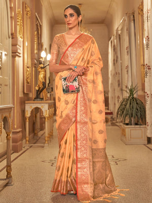 Rajwada Mustard Woven Design Silk Blend Saree With Unstitched Blouse For Women