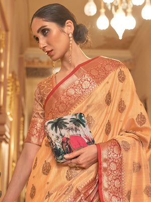 Rajwada Mustard Woven Design Silk Blend Saree With Unstitched Blouse For Women