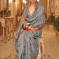 Rajwada Grey Woven Design Silk Blend Saree With Unstitched Blouse For Women