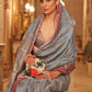 Rajwada Grey Woven Design Silk Blend Saree With Unstitched Blouse For Women