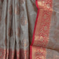 Rajwada Grey Woven Design Silk Blend Saree With Unstitched Blouse For Women