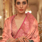 Rajwada Peach Woven Design Silk Blend Saree With Unstitched Blouse For Women