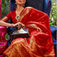 Rajwada Red Woven Design Silk Blend Saree With Unstitched Blouse For Women