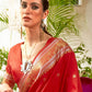 Rajwada Red Woven Design Silk Blend Saree With Unstitched Blouse For Women