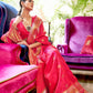 Rajwada Pink Woven Design Silk Blend Saree With Unstitched Blouse For Women