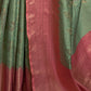 Rajwada Women Festive Green Silk Blend Woven Saree With Unstitched Blouse