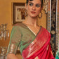 Rajwada Red Woven Silk Blend Saree With Unstitched Blouse For Women