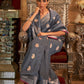 Rajwada Grey Woven Silk Blend Saree With Unstitched Blouse For Women