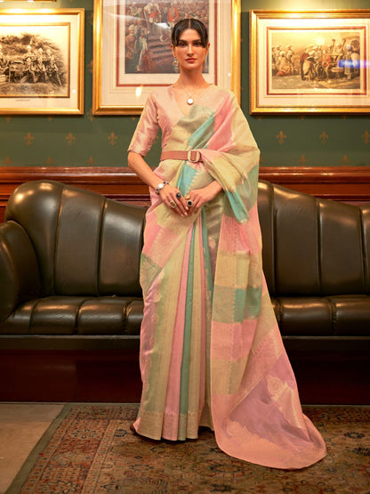 Rajwada Multicolor Woven Organza Saree With Unstitched Blouse For Women