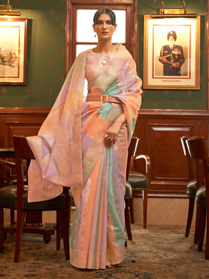 Rajwada Multicolor Woven Organza Saree With Unstitched Blouse For Women