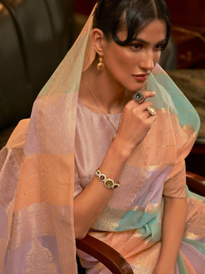 Rajwada Multicolor Woven Organza Saree With Unstitched Blouse For Women