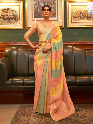 Rajwada Multicolor Woven Organza Saree With Unstitched Blouse For Women