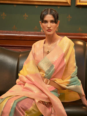 Rajwada Multicolor Woven Organza Saree With Unstitched Blouse For Women