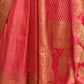 Rajwada Peach Woven Design Silk Blend Saree With Unstitched Blouse For Women