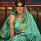 Rajwada Sea Green Woven Design Silk Blend Saree With Unstitched Blouse For Women