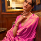 Rajwada Pink Woven Design Silk Blend Saree With Unstitched Blouse For Women