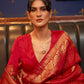 Rajwada Red Woven Design Silk Blend Saree With Unstitched Blouse For Women