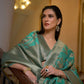 Rajwada Teal Woven Design Silk Blend Saree With Unstitched Blouse For Women