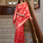 Rajwada Red Woven Design Silk Blend Saree With Unstitched Blouse For Women