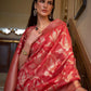 Rajwada Red Woven Design Silk Blend Saree With Unstitched Blouse For Women
