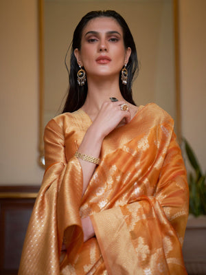 Rajwada Mustard Woven Design Silk Blend Saree With Unstitched Blouse For Women
