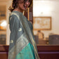 Rajwada Grey Woven Design Silk Blend Saree With Unstitched Blouse For Women