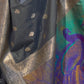 Rajwada Grey Woven Design Silk Blend Saree With Unstitched Blouse For Women