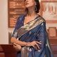 Rajwada Navy Blue Woven Design Silk Blend Saree With Unstitched Blouse For Women