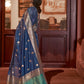 Rajwada Navy Blue Woven Design Silk Blend Saree With Unstitched Blouse For Women