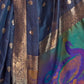 Rajwada Navy Blue Woven Design Silk Blend Saree With Unstitched Blouse For Women