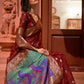 Rajwada Maroon Woven Design Silk Blend Saree With Unstitched Blouse For Women