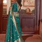 Rajwada Teal Woven Design Silk Blend Saree With Unstitched Blouse For Women