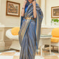 Rajwada Blue Woven Design Silk Blend Saree With Unstitched Blouse For Women
