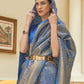 Rajwada Blue Woven Design Silk Blend Saree With Unstitched Blouse For Women