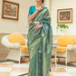 Rajwada Teal Woven Design Silk Blend Saree With Unstitched Blouse For Women