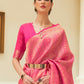 Rajwada Pink Woven Design Silk Blend Saree With Unstitched Blouse For Women