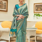 Rajwada Teal Woven Design Silk Blend Saree With Unstitched Blouse For Women