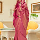 Rajwada Pink Woven Design Silk Blend Saree With Unstitched Blouse For Women