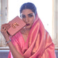 Rajwada Pink Woven Design Silk Blend Saree With Unstitched Blouse For Women