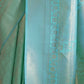 Rajwada Sea Green Woven Design Silk Blend Saree With Unstitched Blouse For Women