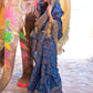 Rajwada Blue Woven Design Silk Blend Saree With Unstitched Blouse For Women