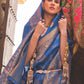 Rajwada Blue Woven Design Silk Blend Saree With Unstitched Blouse For Women