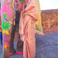 Rajwada Peach Woven Design Silk Blend Saree With Unstitched Blouse For Women