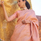 Rajwada Peach Woven Design Silk Blend Saree With Unstitched Blouse For Women